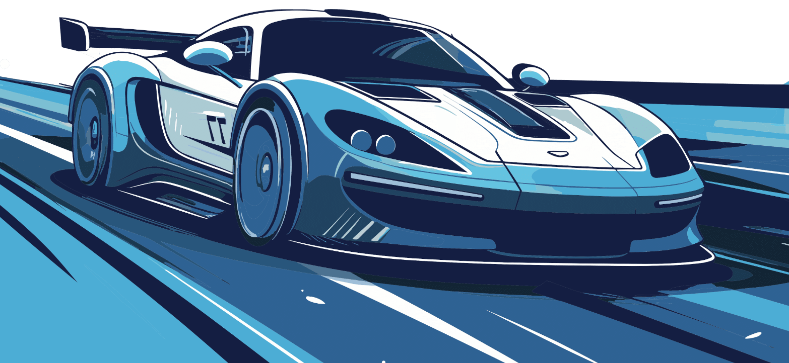 blue stylized racecar graphic